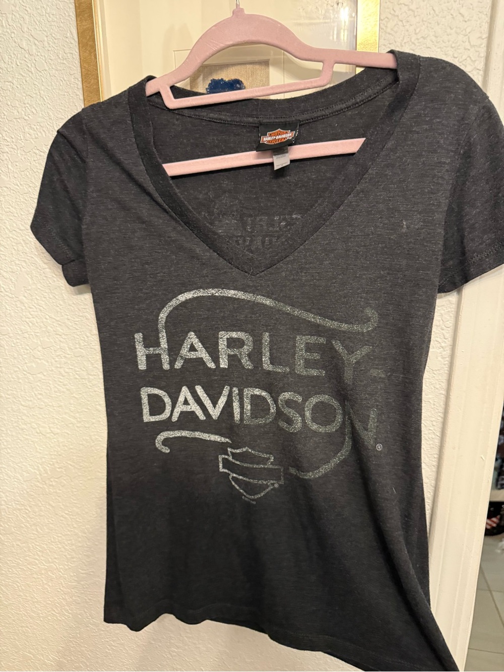 Harley-Davidson Black Tee with Silver Logo V-Neck